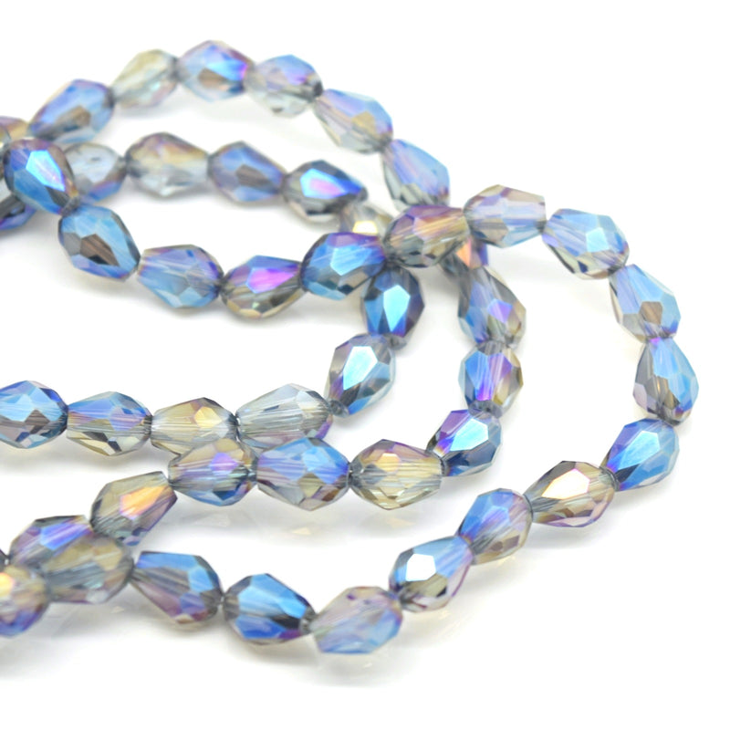 Faceted Teardrop Glass Beads - Grey AB
