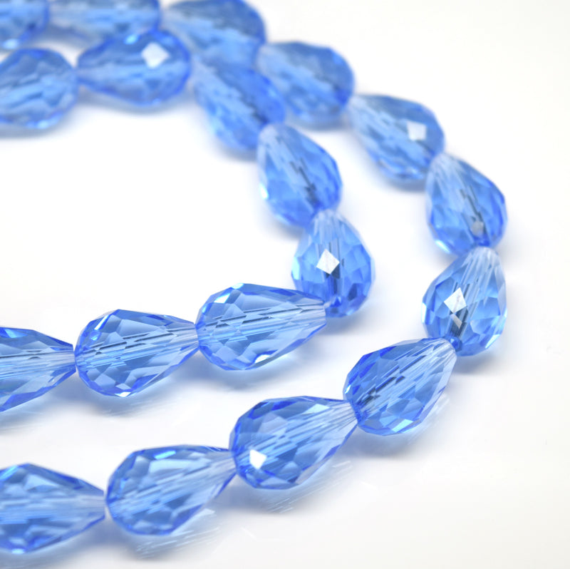 Faceted Teardrop Glass Beads  - Ice Blue