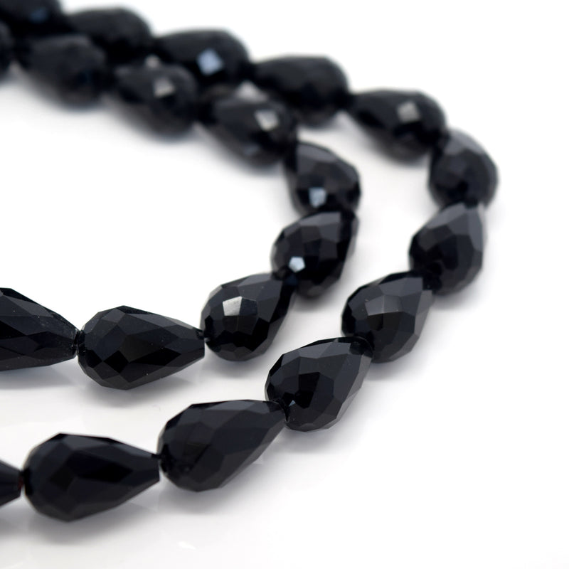 Faceted Teardrop Glass Beads - Jet
