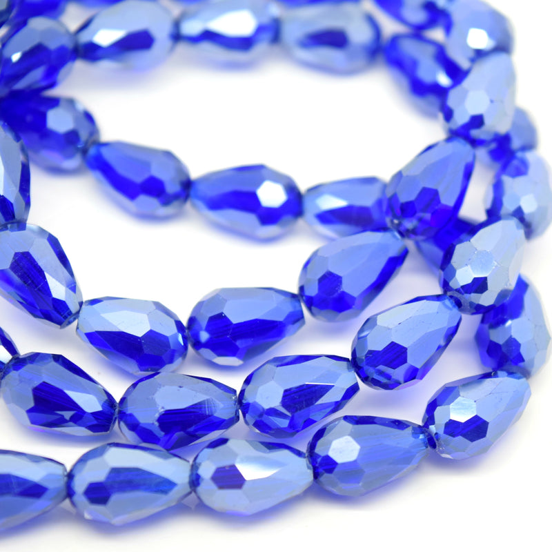 STAR BEADS: 60 x Faceted Teardrop Glass Beads Royal Blue Lustre - 8x11mm - Teardrop Beads