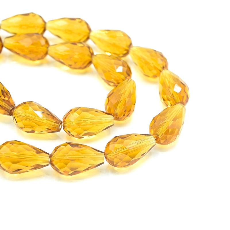 Faceted Teardrop Glass Beads  - Topaz