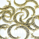 20 x Alloy Filigree GP Connector Pendant - Moon 41x30mm