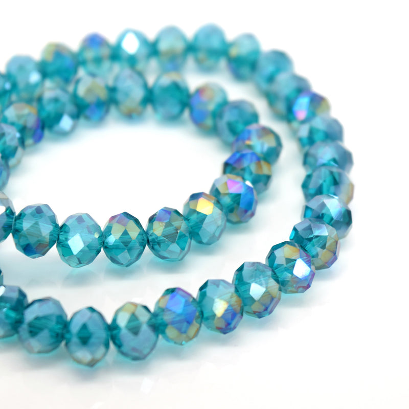 STAR BEADS: FACETED RONDELLE GLASS BEADS - TURQUOISE AB - Rondelle Beads