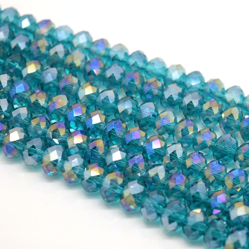 Faceted Rondelle Glass Beads - Turquoise AB
