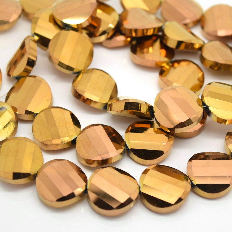STAR BEADS: 5 x Twist Disc Faceted Glass Beads 18x8mm - Metallic Gold / Bronze - Round Beads