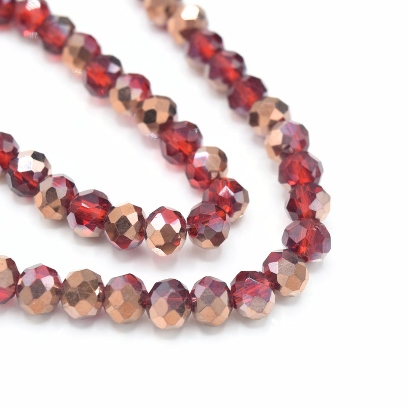 175 x Faceted Rondelle Glass Beads 6x4mm - Siam / Metallic Copper