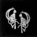 2 x Filigree Silver Plated Pendant - Moon / Cat 30x50mm