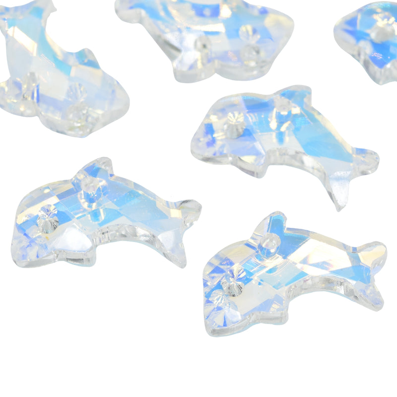 5 x Faceted Glass Dolphin Pendants 21x12mm - Clear AB