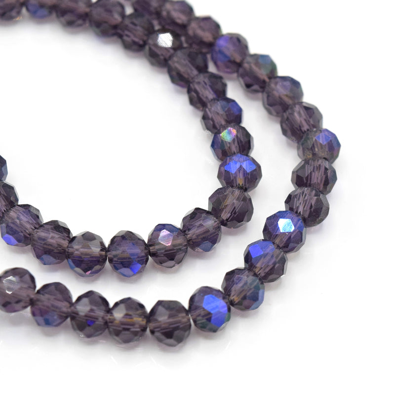 Faceted Rondelle Glass Beads - Violet ABX2