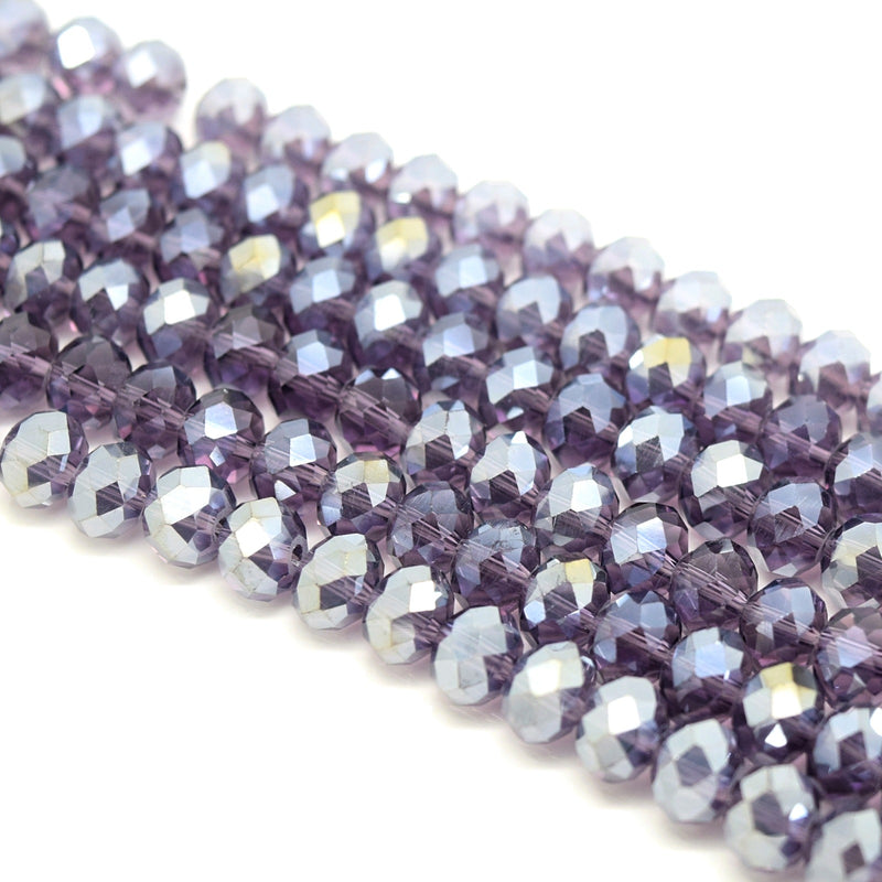 Faceted Rondelle Glass Beads - Violet Lustre