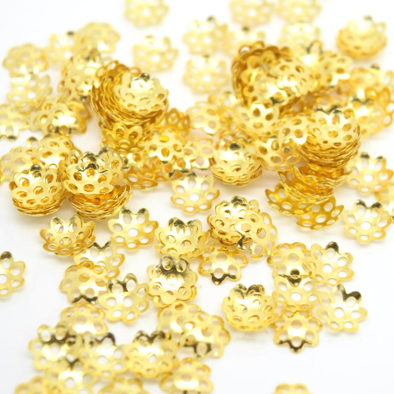 STAR BEADS: 500 x Iron Flower Bead Caps 6mm - Gold Plated - Bead Caps