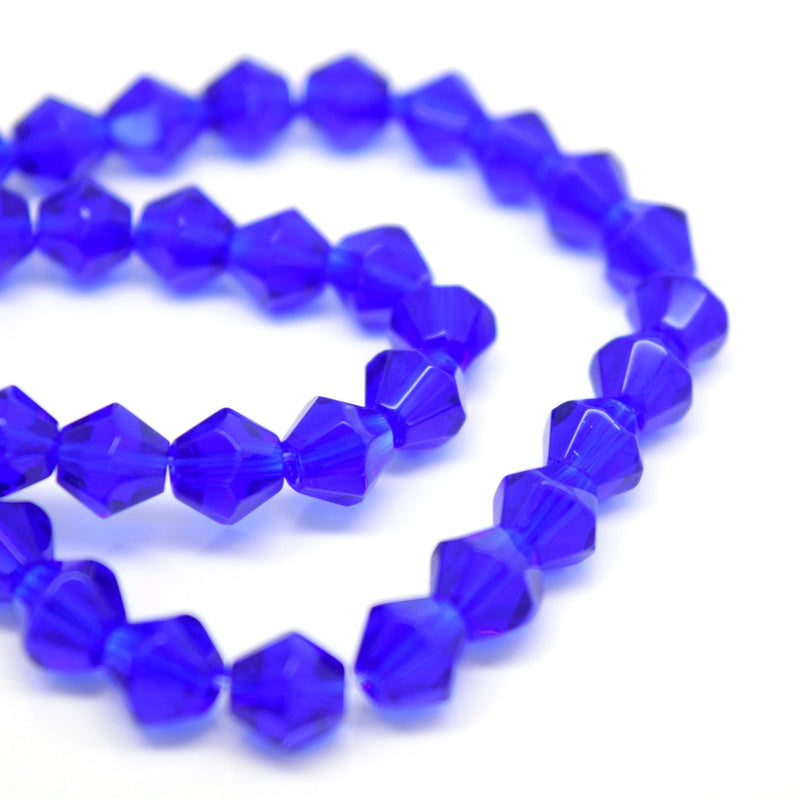 STAR BEADS: 100 x Hand Faceted Glass Bicone Beads 6mm - Royal Blue - Bicone Beads