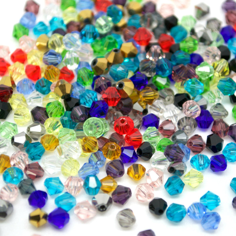 STAR BEADS: 500 x Faceted Bicone Glass Beads Mixed Colours 4mm - Bicone Beads