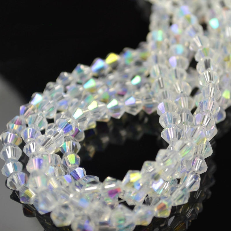 STAR BEADS: 80 x Faceted Bicone Glass Beads Clear AB 4mm/ 5mm/ 6mm - Bicone Beads