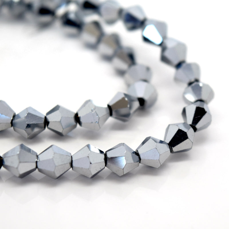 STAR BEADS: FACETED BICONE GLASS BEADS - METALLIC SILVER - Bicone Beads