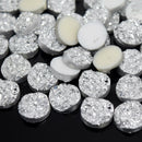 STAR BEADS: 25 x Druzy Resin 12x5mm Round Flat Cabochons - Metallic Silver - Cabochons