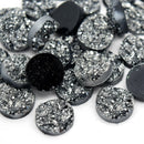 STAR BEADS: 25 x Druzy Resin 12x5mm Round Flat Cabochons - Metallic Jet - Cabochons