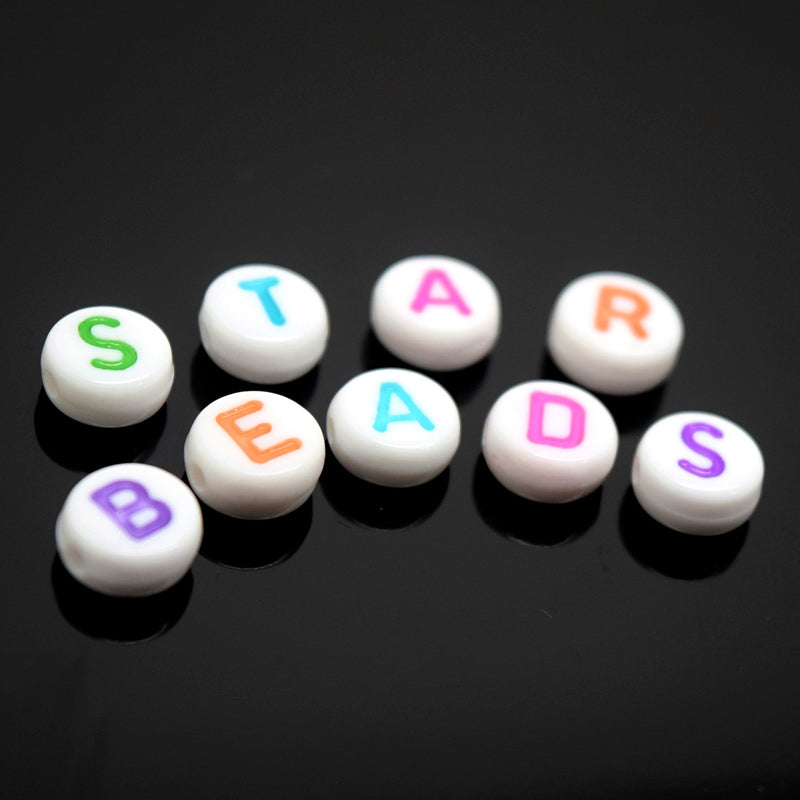 400 x Acrylic Letter Beads White Mixed Colour 7x4mm