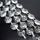 STAR BEADS: 1 Metre Octagon Glass Bead Chain 14mm Clear - Silver Straight - Octagon Glass Beads
