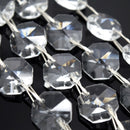 STAR BEADS: 1 Metre Octagon Glass Bead Chain 14mm Clear - Silver Straight - Octagon Glass Beads