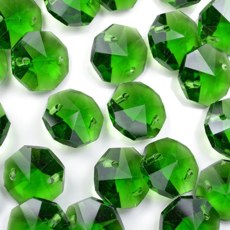 STAR BEADS: OCTAGON GLASS BEADS 14MM - GREEN - Octagon Glass Beads