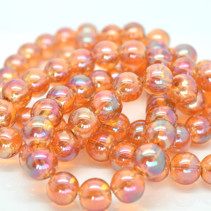 STAR BEADS: 80 x Round Electroplated Glass Beads 10mm - Coral - Rondelle Beads