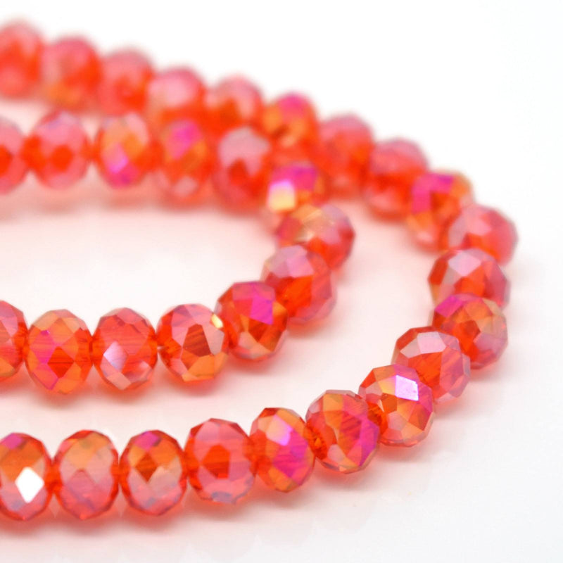 STAR BEADS: 98-100 x Faceted Rondelle Glass Beads Dark Orange AB 4mm - Rondelle Beads