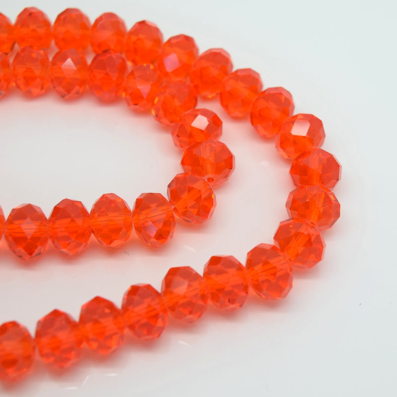 STAR BEADS: FACETED RONDELLE GLASS BEADS - BRIGHT ORANGE - Rondelle Beads