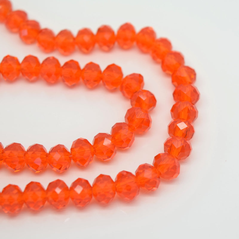 STAR BEADS: FACETED RONDELLE GLASS BEADS - BRIGHT ORANGE - Rondelle Beads