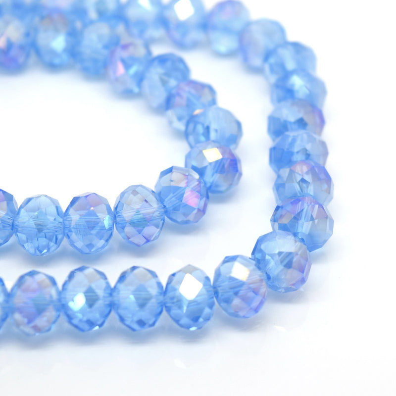 STAR BEADS: FACETED RONDELLE GLASS BEADS - ICE BLUE AB - Rondelle Beads