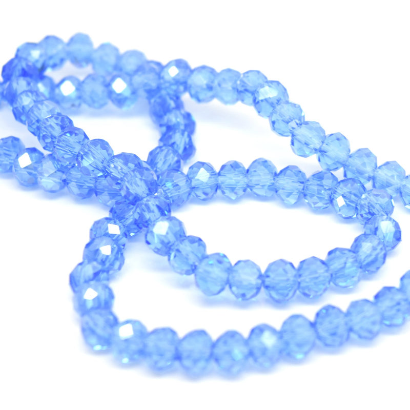 STAR BEADS: FACETED RONDELLE GLASS BEADS - ICE BLUE LUSTRE - Rondelle Beads