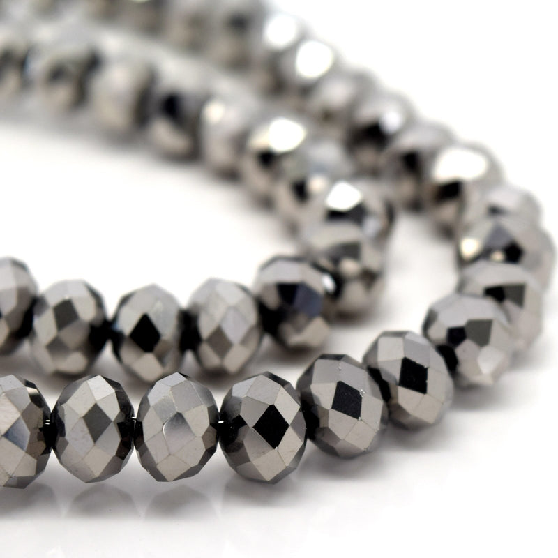 STAR BEADS: FACETED RONDELLE GLASS BEADS - METALLIC SILVER - Rondelle Beads
