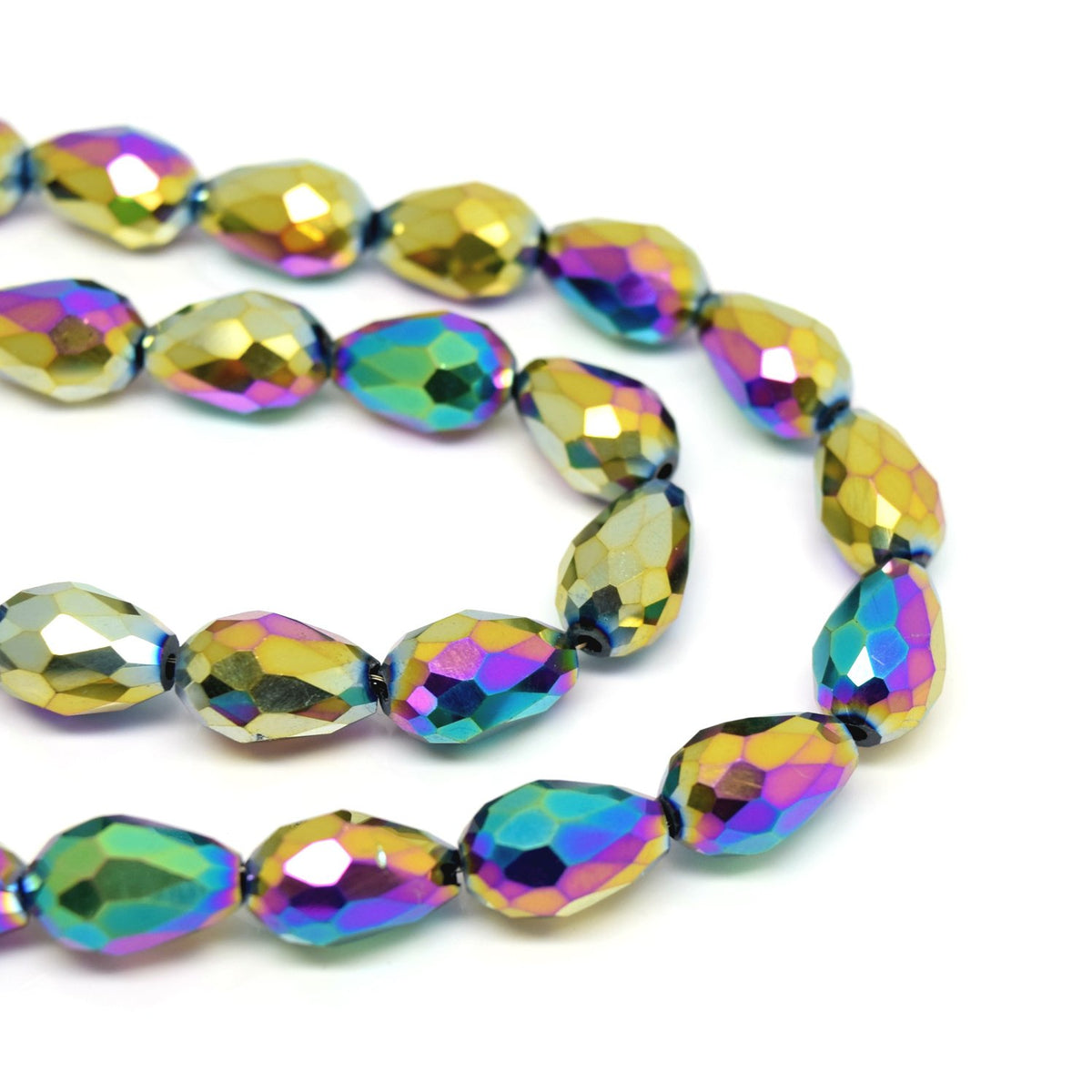 Faceted Teardrop Glass Beads Metallic Vitrail